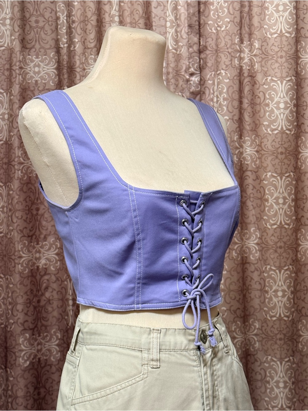 Forever 21 Lavender Lace-Up Crop Tank